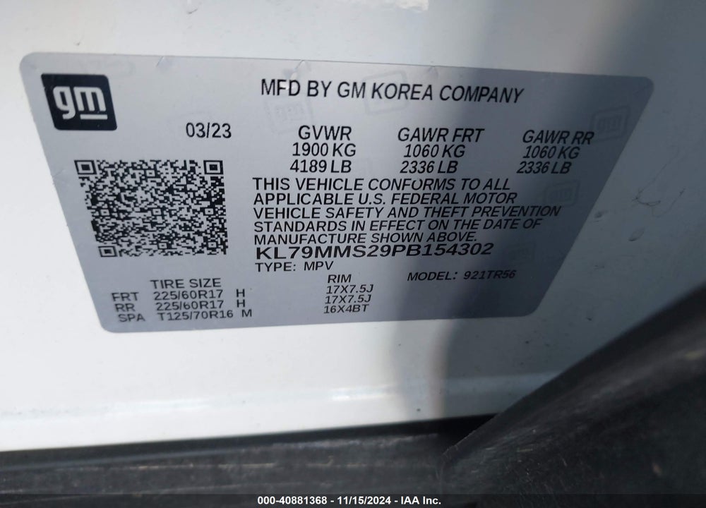 2023 CHEVROLET TRAILBLAZER FWD LS VIN: KL79MMS29PB154302