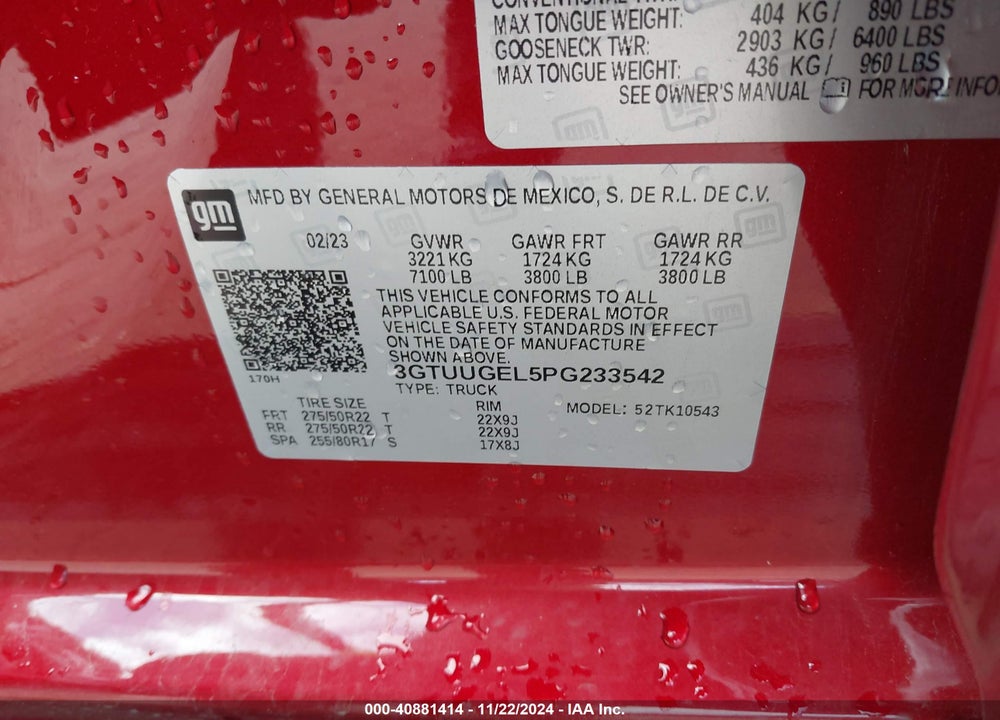 2023 GMC SIERRA 1500 4WD SHORT BOX DENALI VIN: 3GTUUGEL5PG233542