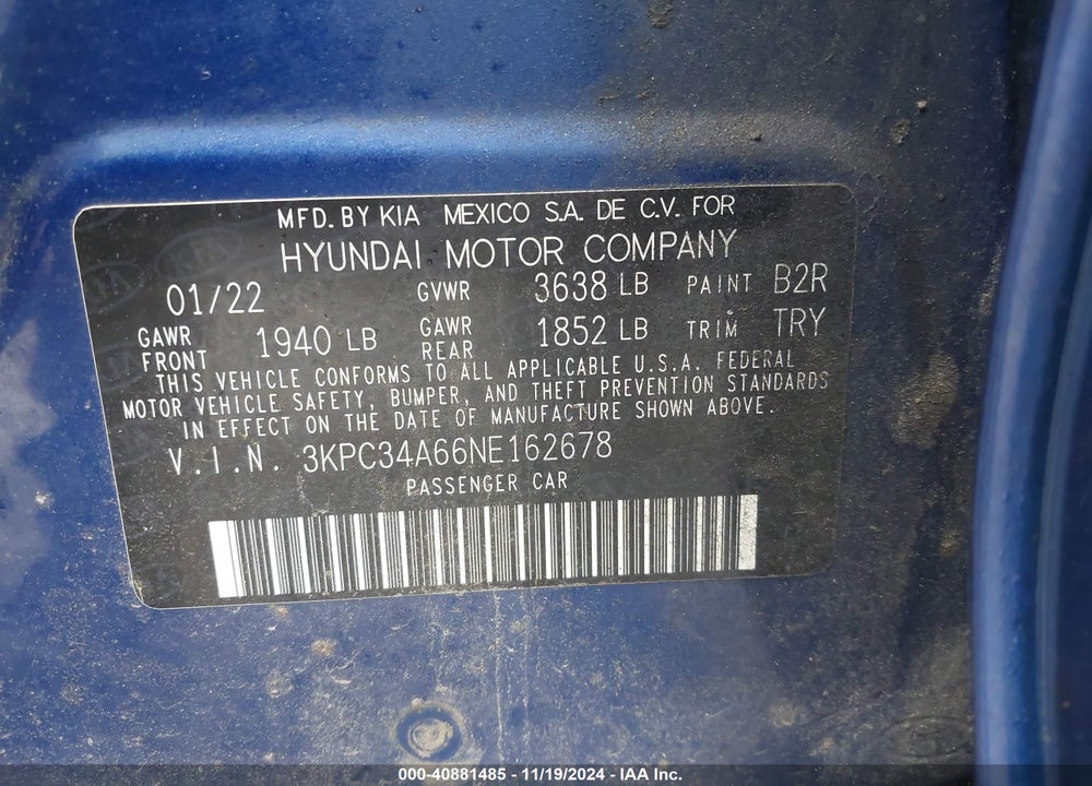 2022 HYUNDAI ACCENT LIMITED VIN: 3KPC34A66NE162678
