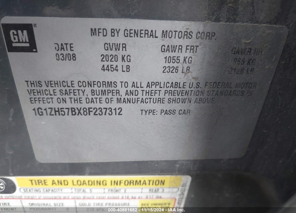 2008 CHEVROLET MALIBU LT VIN: 1G1ZH57BX8F237312