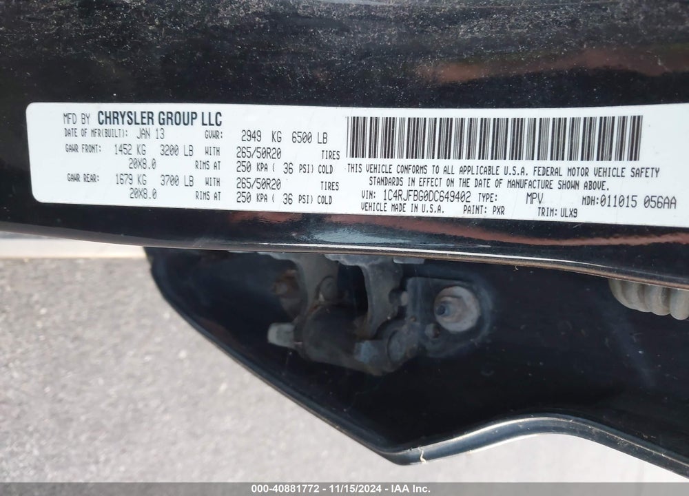 2013 JEEP GRAND CHEROKEE LIMITED VIN: 1C4RJFBG0DC649402