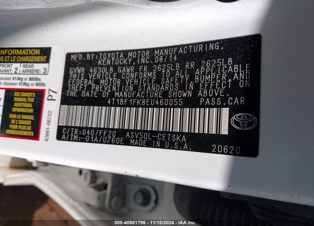 2014 TOYOTA CAMRY SE VIN: 4T1BF1FK8EU460055