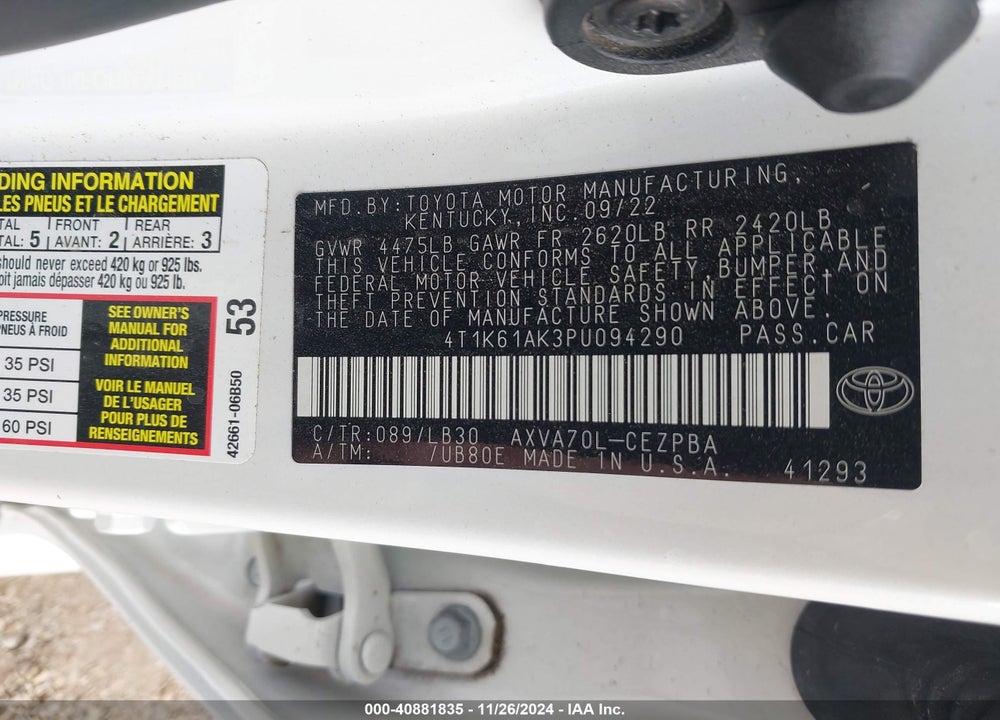 2023 TOYOTA CAMRY VIN: 4T1K61AK3PU094290