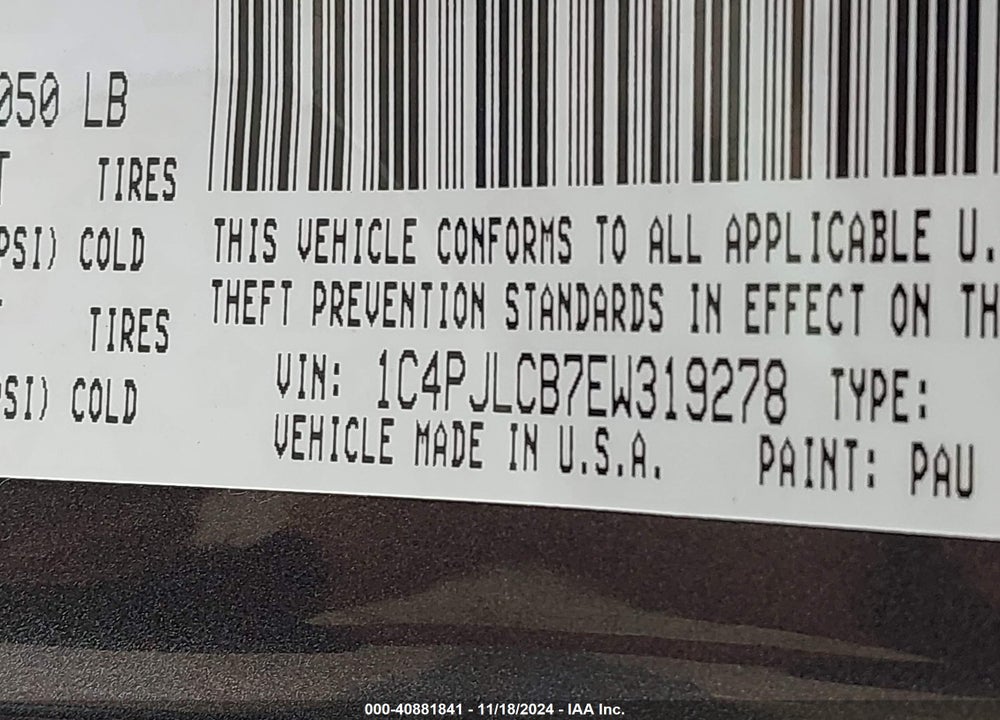 2014 JEEP CHEROKEE LATITUDE VIN: 1C4PJLCB7EW319278
