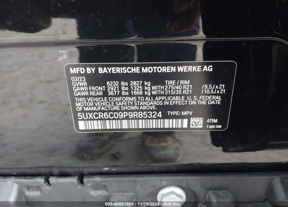 2023 BMW X5 XDRIVE40I VIN: 5UXCR6C09P9R85324