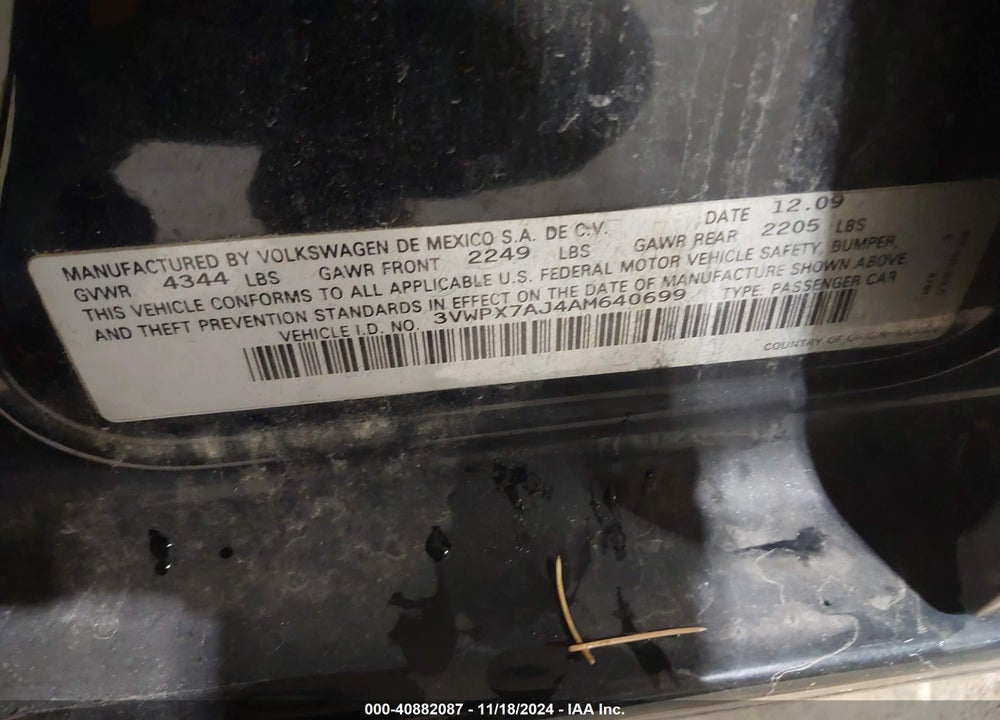 2010 VOLKSWAGEN JETTA SE VIN: 3VWPX7AJ4AM640699