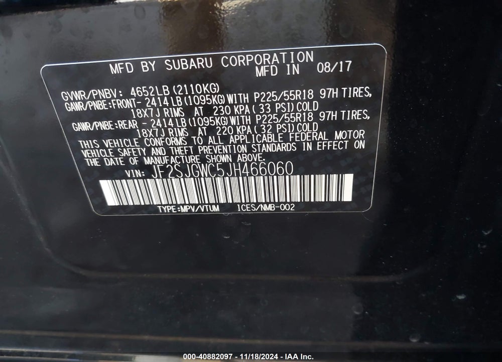 2018 SUBARU FORESTER 2.0XT TOURING VIN: JF2SJGWC5JH466060