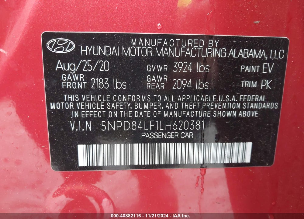 2020 HYUNDAI ELANTRA VALUE EDITION VIN: 5NPD84LF1LH620381