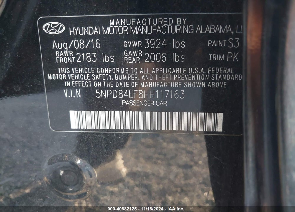 2017 HYUNDAI ELANTRA SE VIN: 5NPD84LF8HH117163