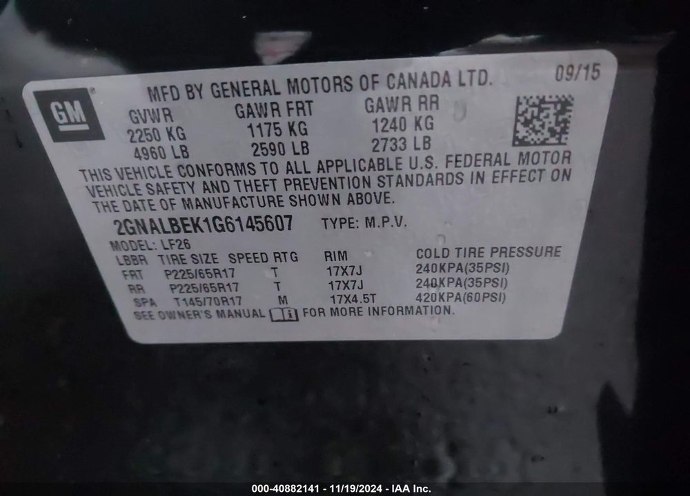 2016 CHEVROLET EQUINOX LS VIN: 2GNALBEK1G6145607