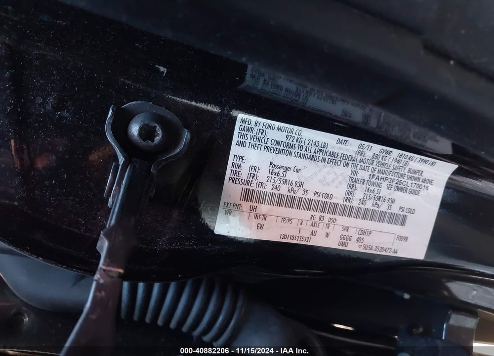 2012 FORD FOCUS SE VIN: 1FAHP3F25CL170016