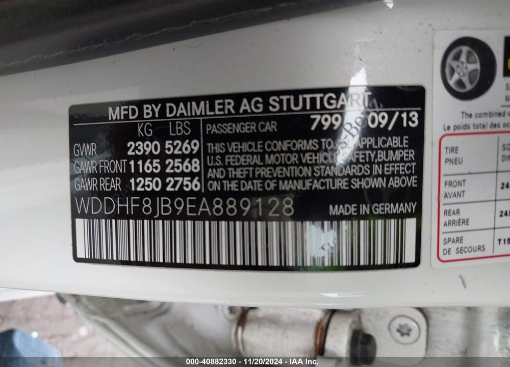 2014 MERCEDES-BENZ E VIN: WDDHF8JB9EA889128