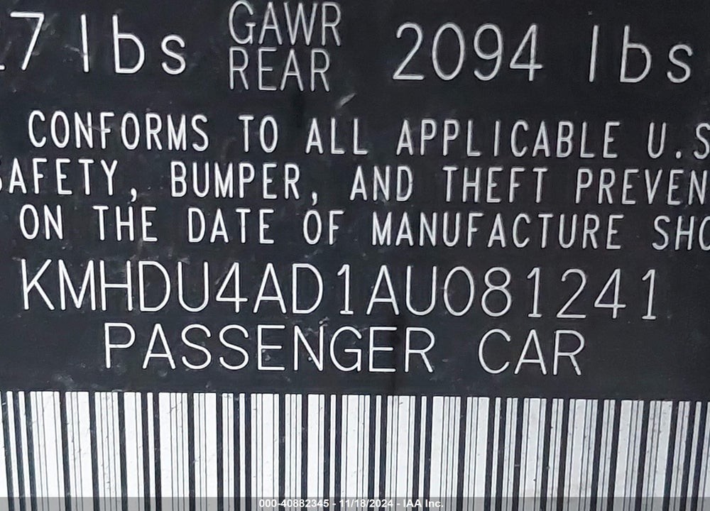 2010 HYUNDAI ELANTRA GLS VIN: KMHDU4AD1AU081241