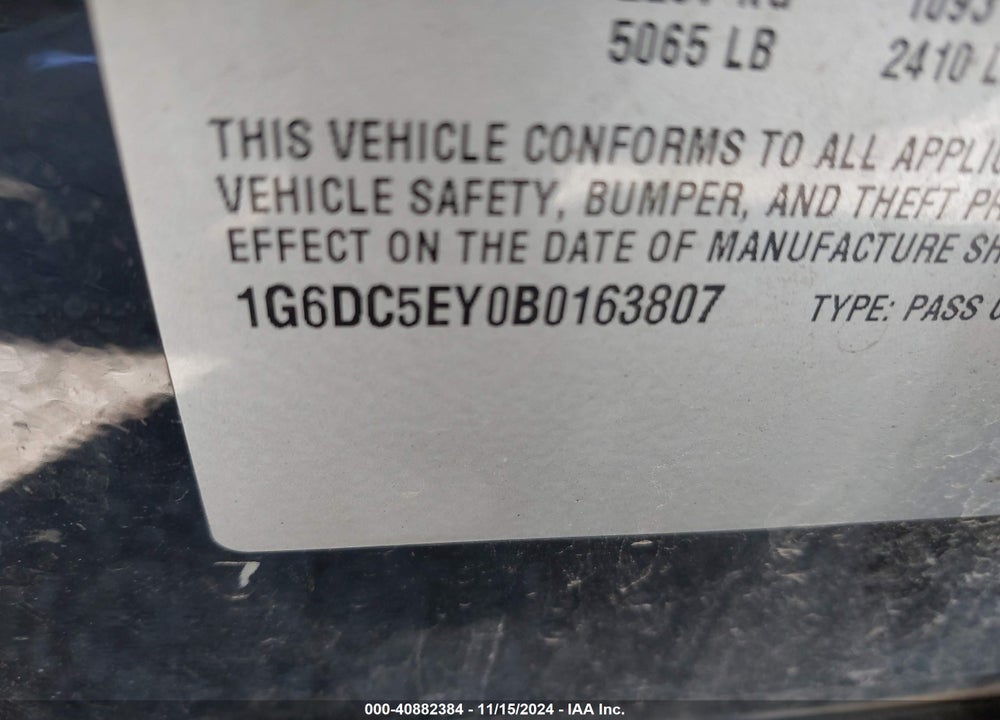 2011 CADILLAC CTS STANDARD VIN: 1G6DC5EY0B0163807