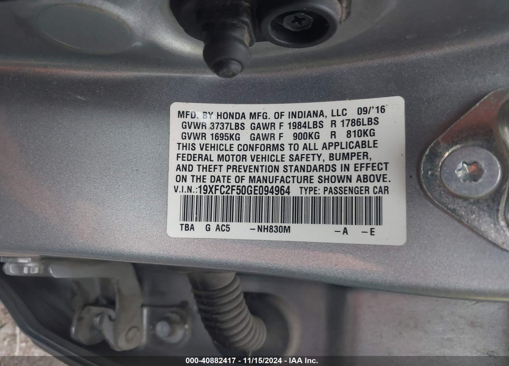 2016 HONDA CIVIC LX VIN: 19XFC2F50GE094964