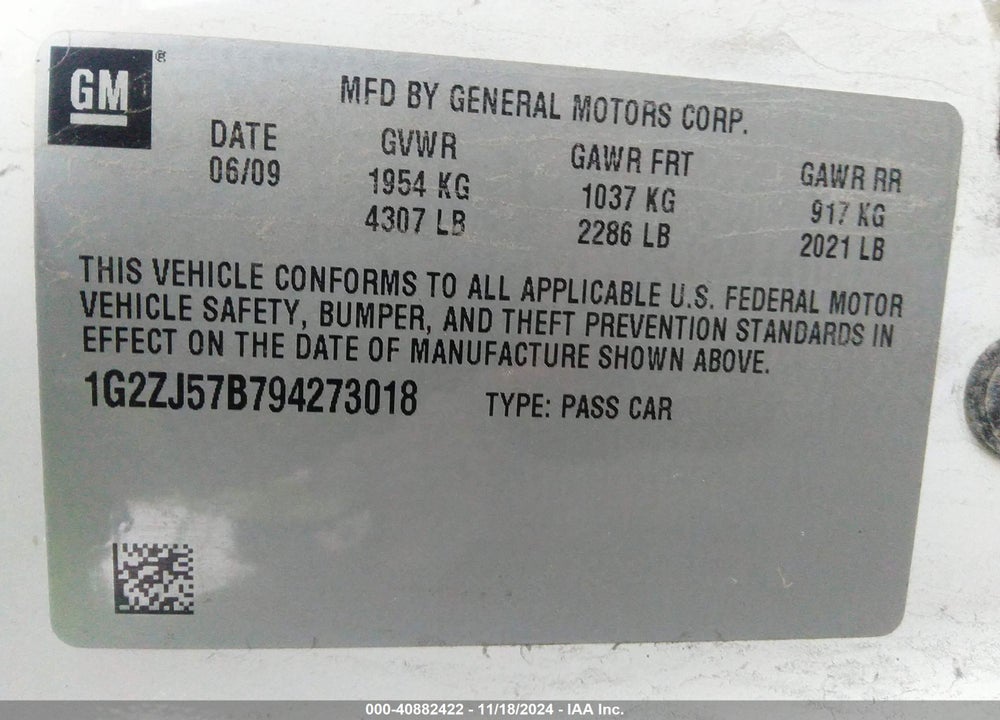 2009 PONTIAC G6 NEW SE VIN: 1G2ZJ57B794273018