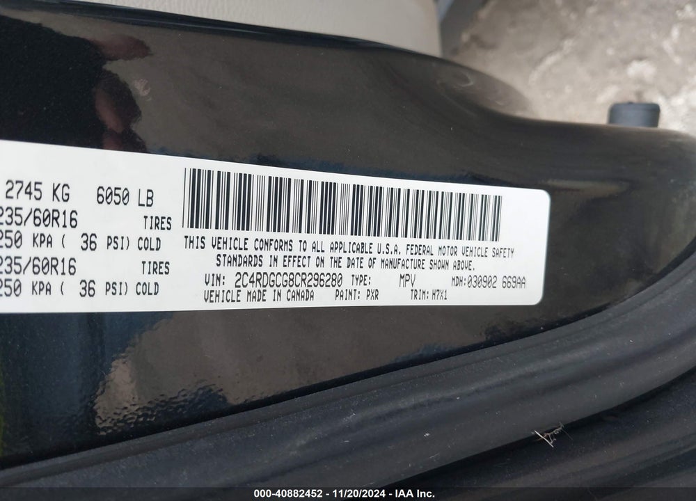 2012 DODGE GRAND CARAVAN SXT VIN: 2C4RDGCG8CR296280