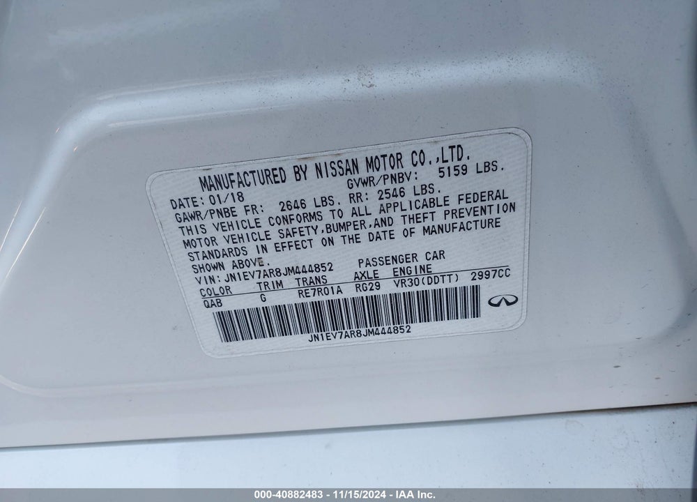2018 INFINITI Q50 VIN: JN1EV7AR8JM444852