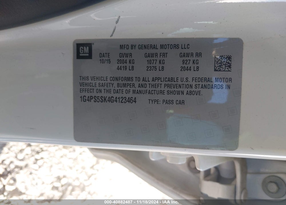 2016 BUICK VERANO LEATHER GROUP VIN: 1G4PS5SK4G4123464