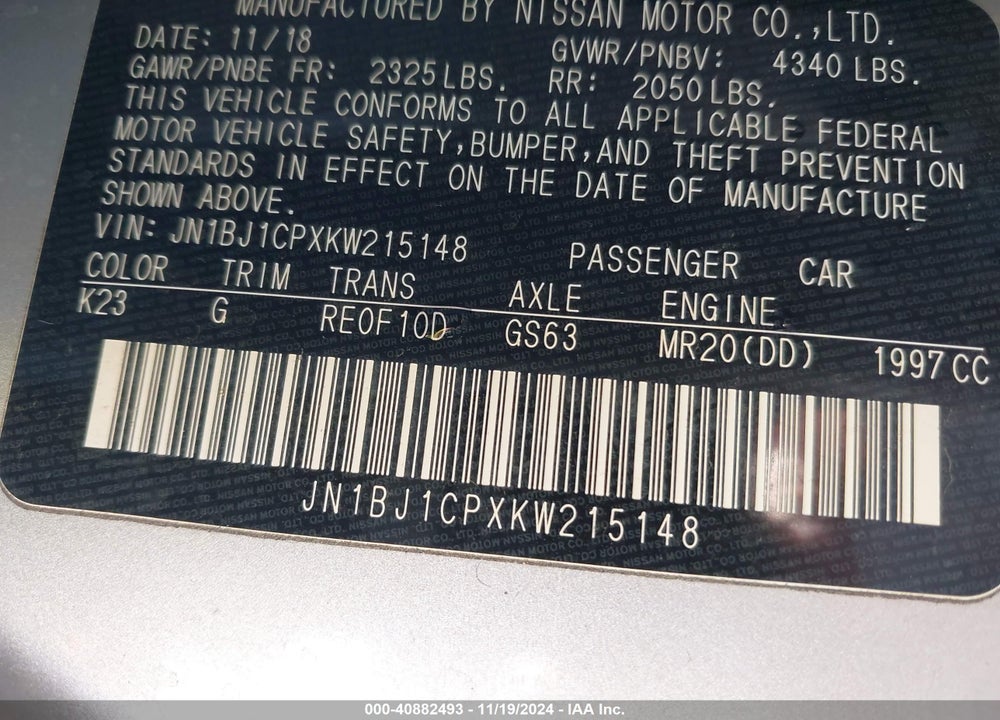 2019 NISSAN ROGUE SPORT S VIN: JN1BJ1CPXKW215148