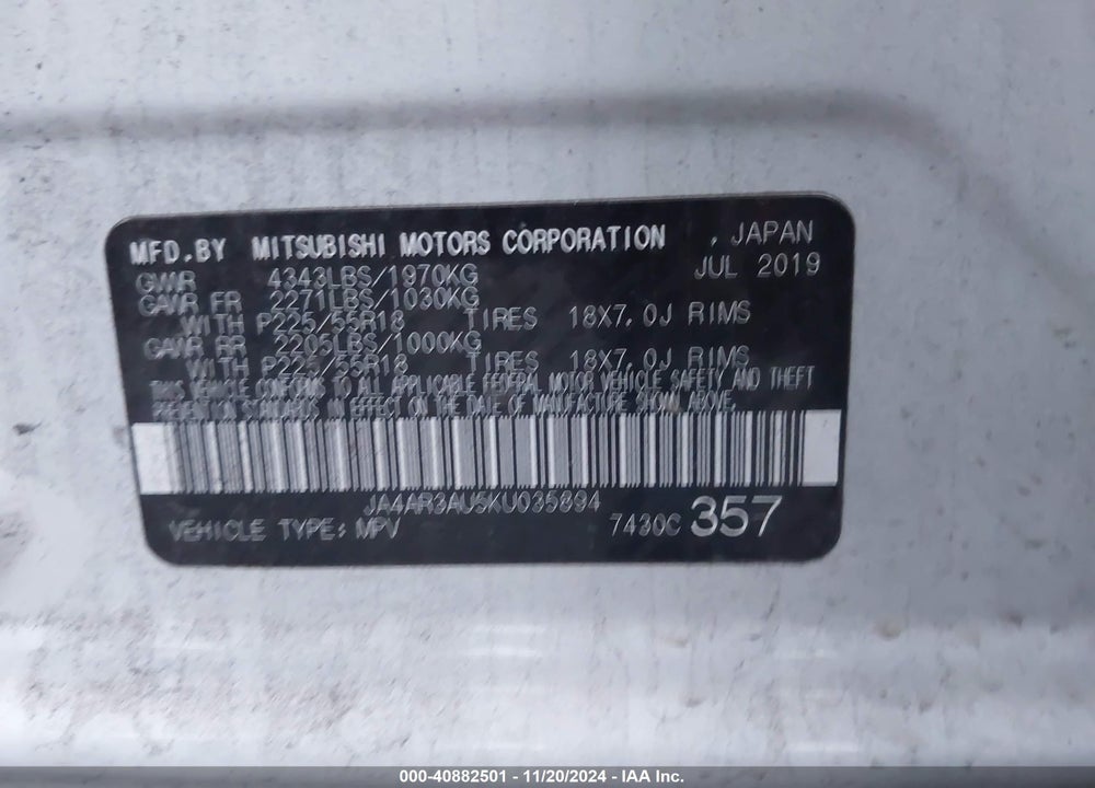 2019 MITSUBISHI OUTLANDER SPORT 2.0 ES VIN: JA4AR3AU5KU035894