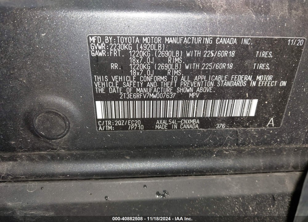 2021 TOYOTA RAV4 HYBRID XSE VIN: 2T3E6RFV7MW007637