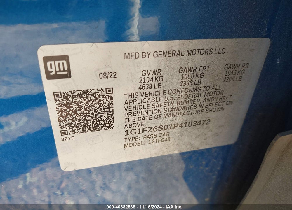 2023 CHEVROLET BOLT EUV FWD PREMIER VIN: 1G1FZ6S01P4103472