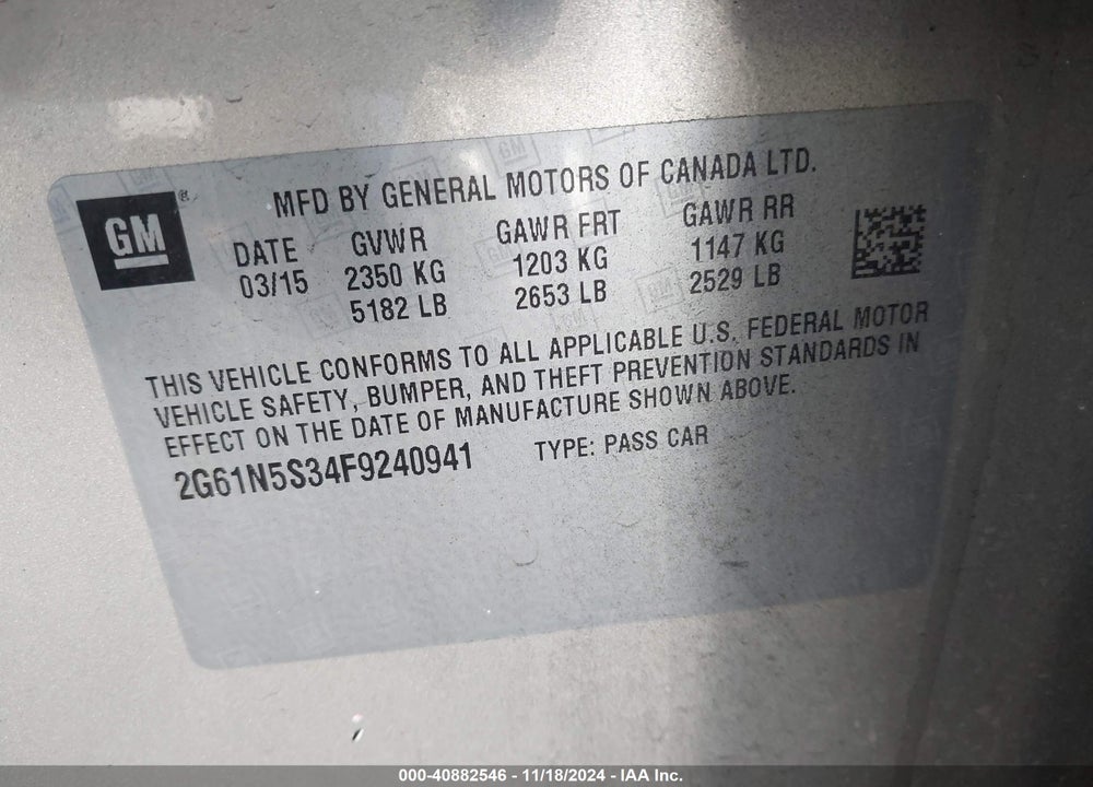 2015 CADILLAC XTS VIN: 2G61N5S34F9240941