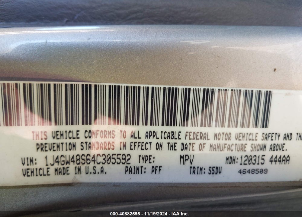 2004 JEEP GRAND CHEROKEE LAREDO VIN: 1J4GW48S64C305592