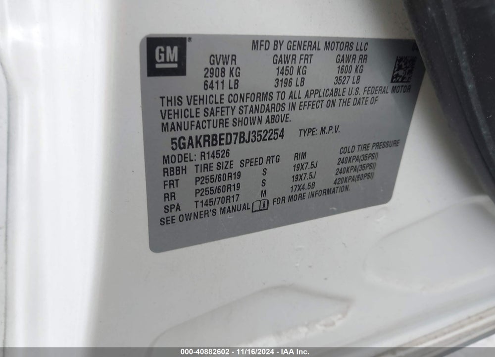 2011 BUICK ENCLAVE 1XL VIN: 5GAKRBED7BJ352254