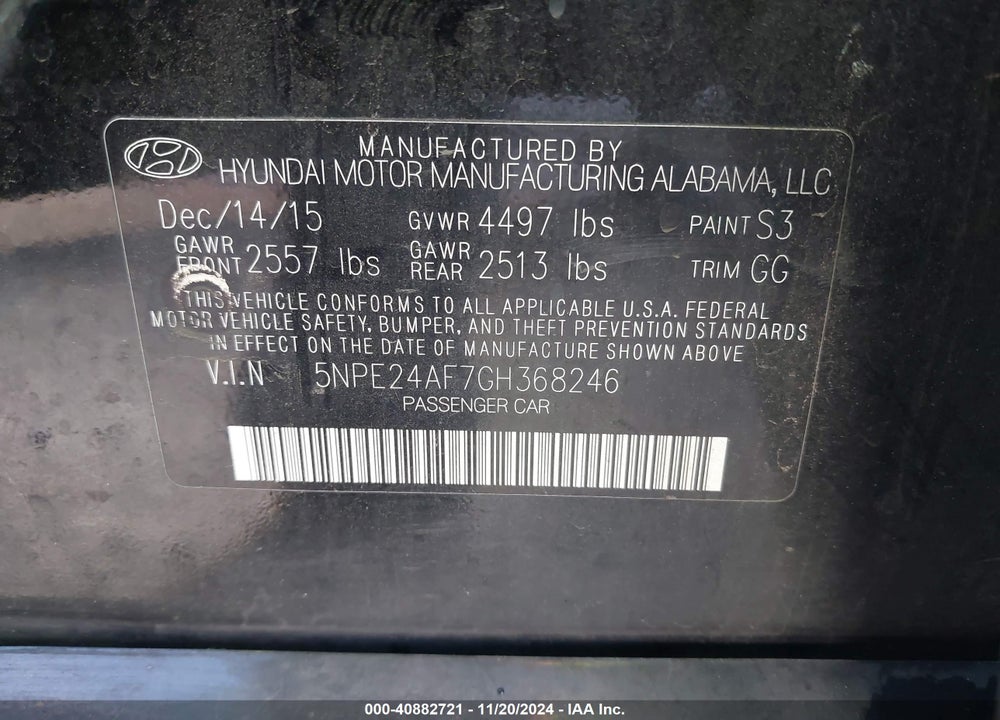 2016 HYUNDAI SONATA VIN: 5NPE24AF7GH368246