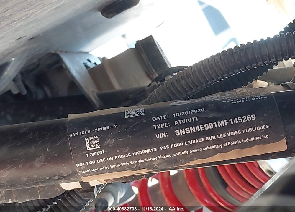 2021 POLARIS RZR XP 4 1000 VIN: 3NSN4E991MF145269