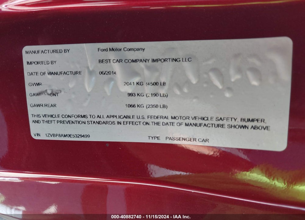 2014 FORD MUSTANG V6 VIN: 1ZVBP8AM0E5329499