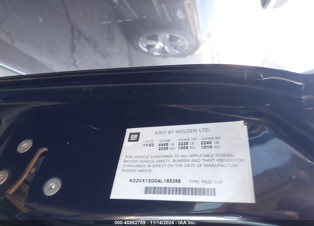 2004 PONTIAC GTO VIN: 6G2VX12G04L185258