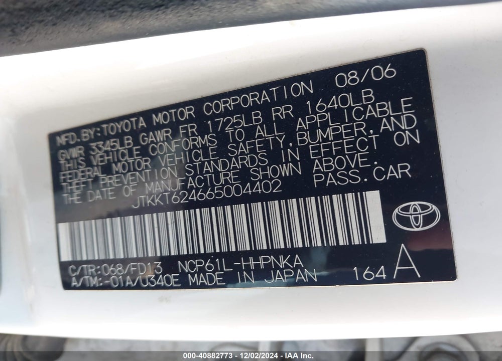 2006 SCION XA VIN: JTKKT624665004402