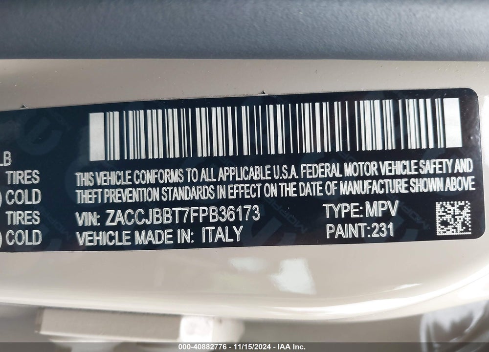 2015 JEEP RENEGADE LATITUDE VIN: ZACCJBBT7FPB36173