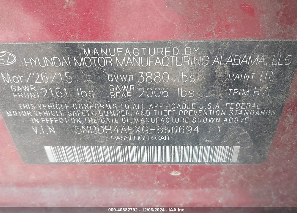 2016 HYUNDAI ELANTRA SE VIN: 5NPDH4AEXGH666694