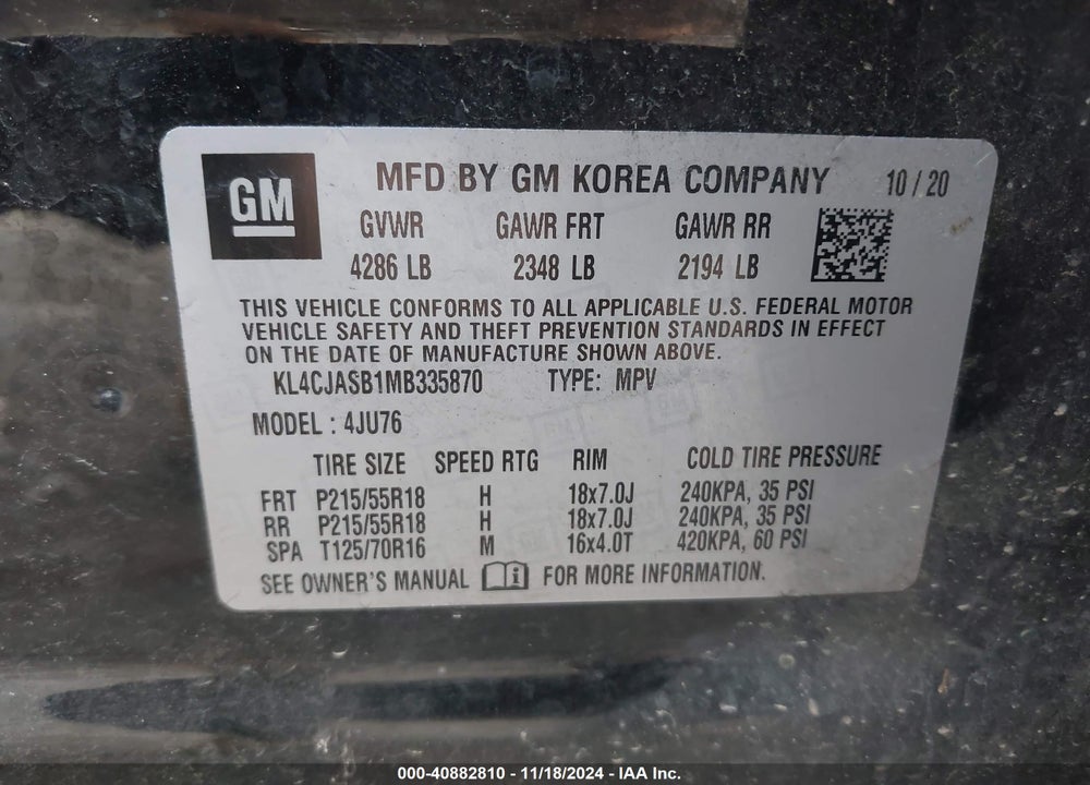 2021 BUICK ENCORE FWD PREFERRED VIN: KL4CJASB1MB335870