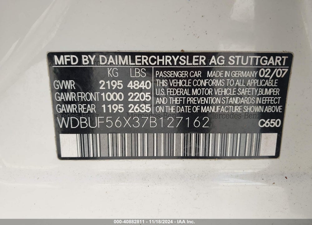 2007 MERCEDES-BENZ E 350 VIN: WDBUF56X37B127162
