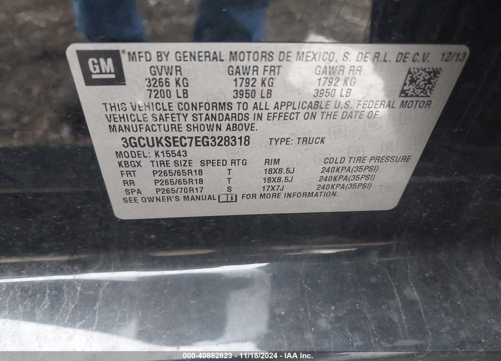 2014 CHEVROLET SILVERADO 1500 2LZ VIN: 3GCUKSEC7EG328318