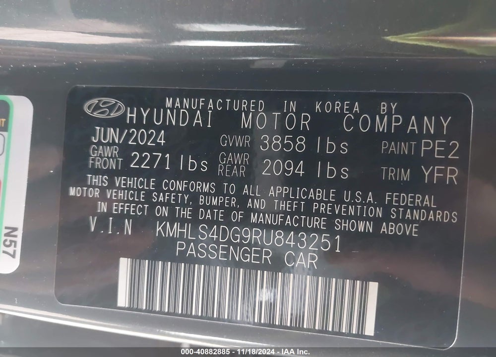 2024 HYUNDAI ELANTRA VIN: KMHLS4DG9RU843251