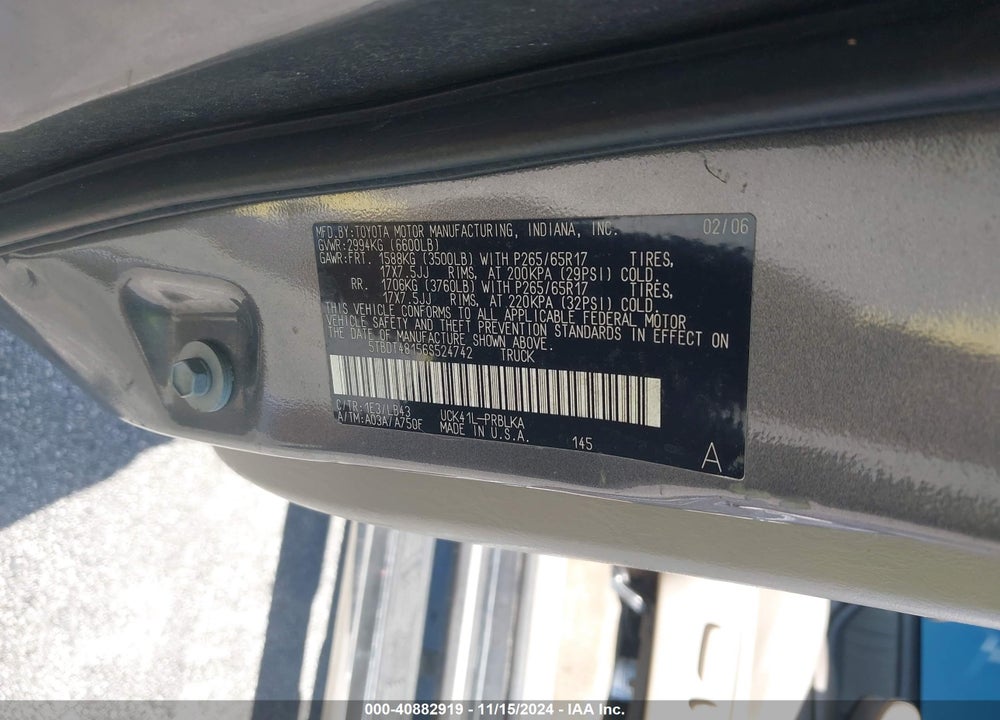 2006 TOYOTA TUNDRA LIMITED V8 VIN: 5TBDT48156S524742