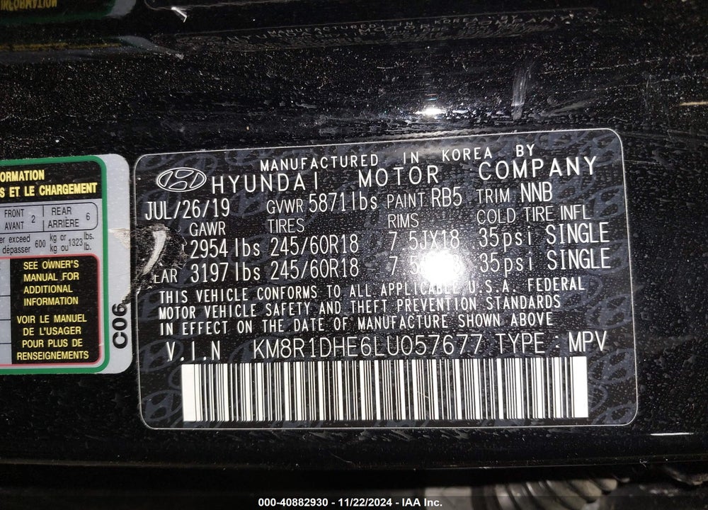 2020 HYUNDAI PALISADE SE VIN: KM8R1DHE6LU057677