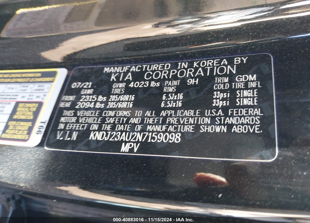 2022 KIA SOUL LX VIN: KNDJ23AU2N7159098