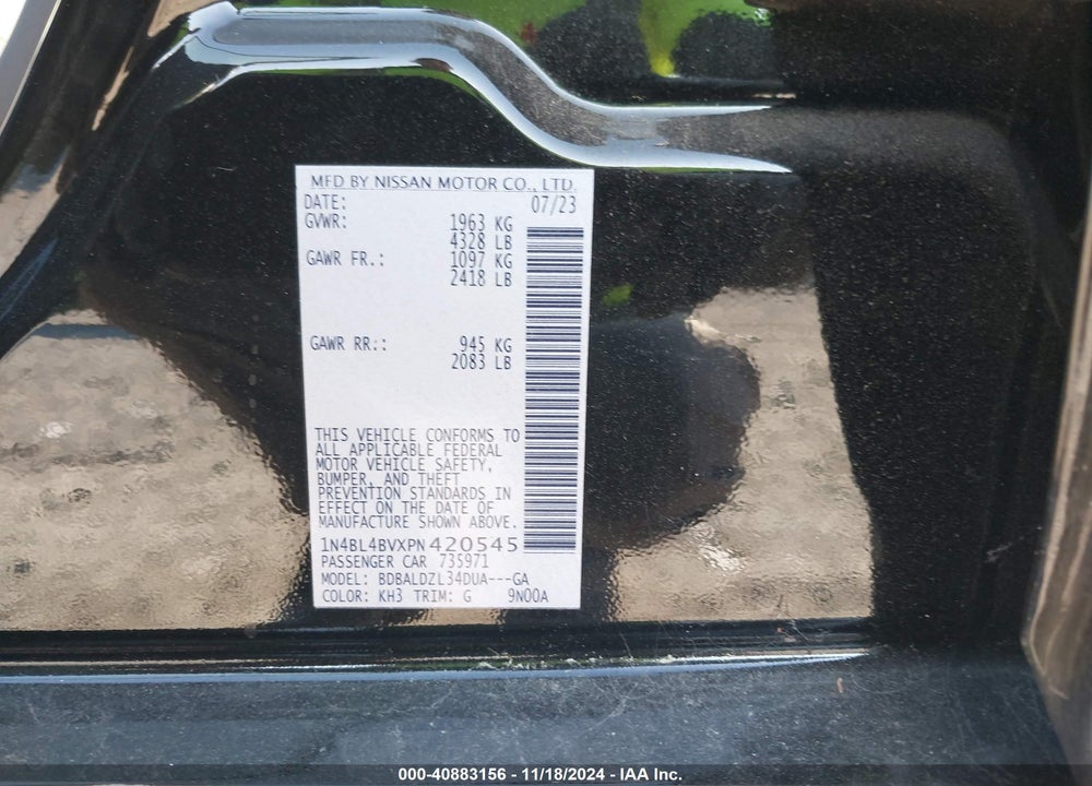 2023 NISSAN ALTIMA S FWD VIN: 1N4BL4BVXPN420545