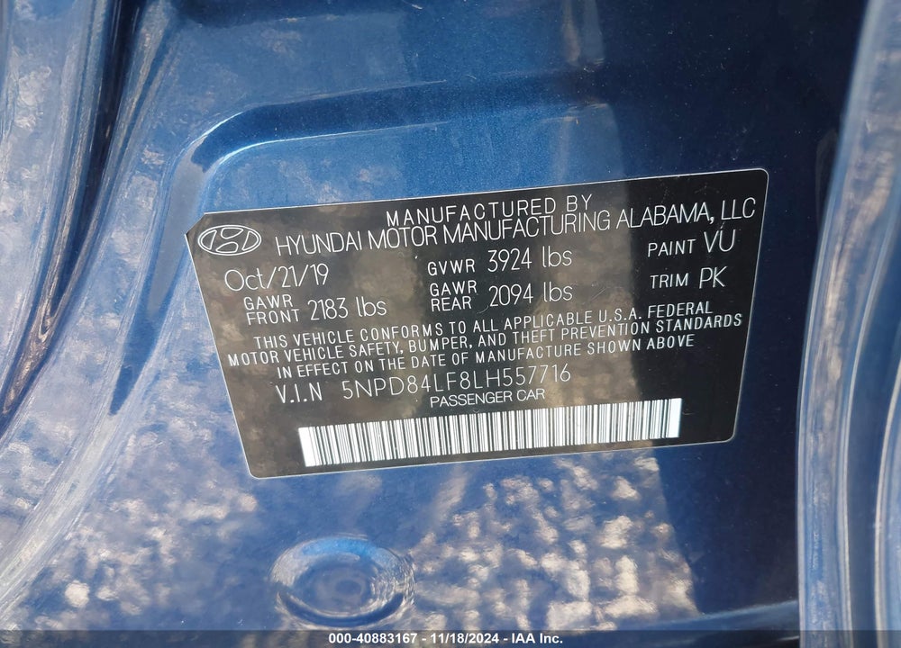 2020 HYUNDAI ELANTRA SEL VIN: 5NPD84LF8LH557716