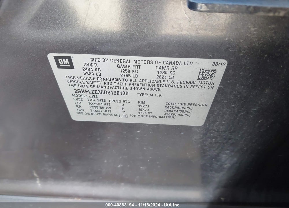 2013 GMC TERRAIN DENALI VIN: 2GKFLZE30D6130130