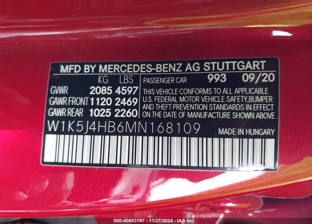 2021 MERCEDES-BENZ CLA 250 4MATIC VIN: W1K5J4HB6MN168109
