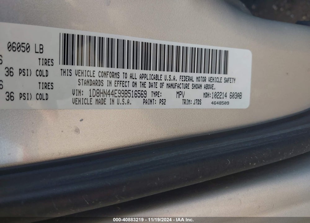 2009 DODGE GRAND CARAVAN SE VIN: 1D8HN44E99B516569