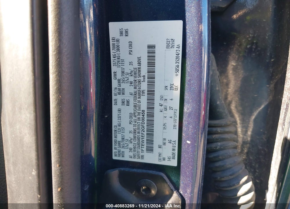 2016 FORD F-150 XL VIN: 1FTEW1EF2GFD00458